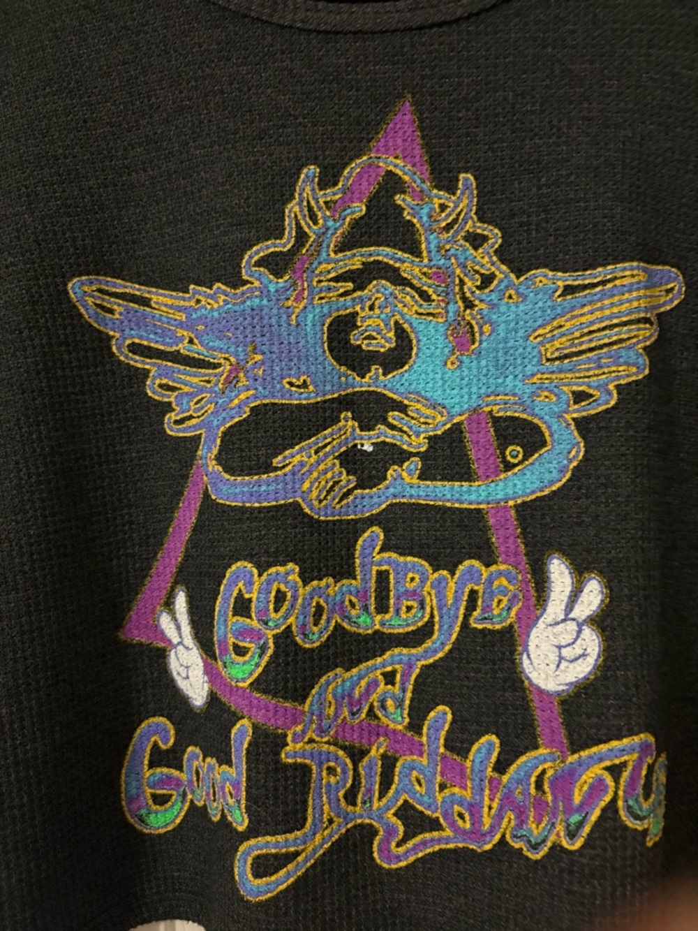 Boys Lie Goodbye and good riddance waffle knit grey cropped T shirt sz Med - Picture 4 of 6